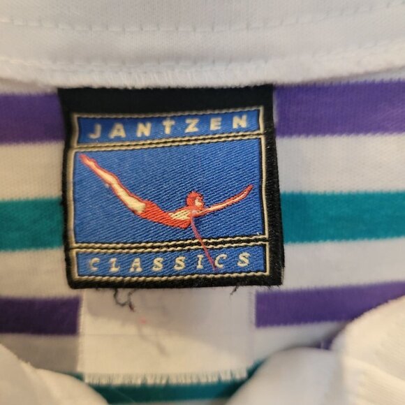 Vintage Jantzen Classic Lg Striped SS 1/4 Button Jersey Knit Blouse Round Hem - Picture 3 of 7